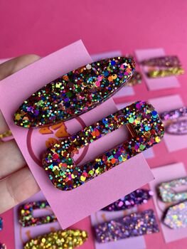 Pack Of Two Glitter Resin Hair Clips, 4 of 5