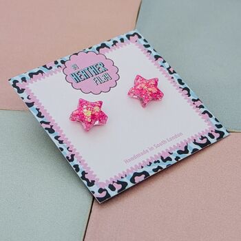 Star Glitter Resin Stud Earrings Silver, Gold And Pink, 6 of 12