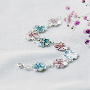Pastel Pink And Blue Flower Mother Of Pearl Bracelet, 2 of 9
