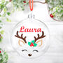 Personalised Girl Reindeer Flat Christmas Tree Bauble, thumbnail 1 of 4
