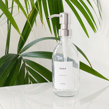 Refillable Clear Bottle With White Minimalist Label, 9 of 10