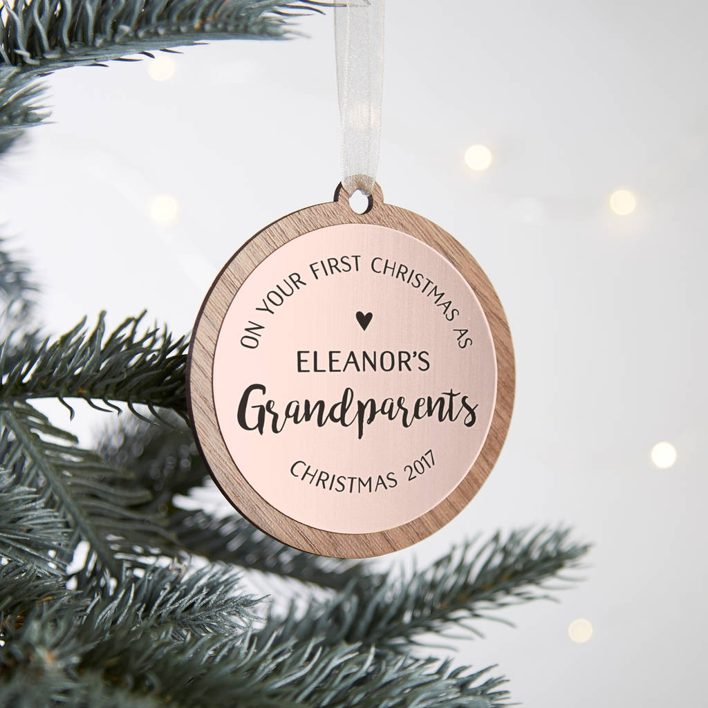 Grandparents First Christmas Keepsake Wooden Bauble, 1 of 4