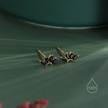 Sterling Silver Black Cz Lotus Flower Screw Back Earrings, 2 of 12