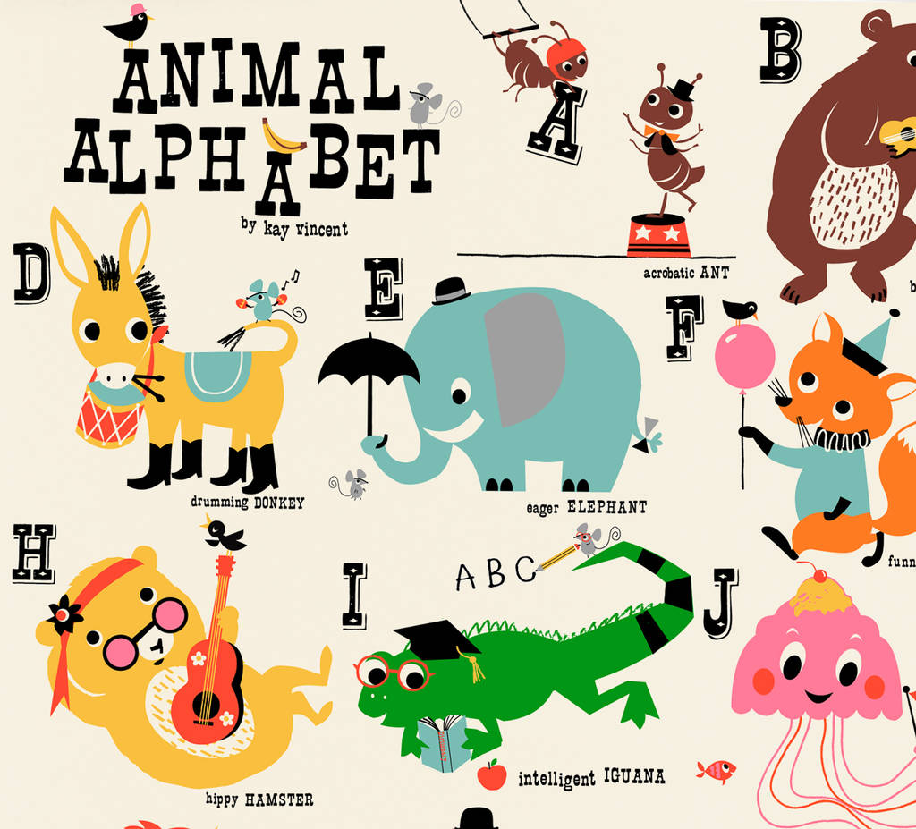 animal alphabet children's nursery print a3 size by ketchup on ...
