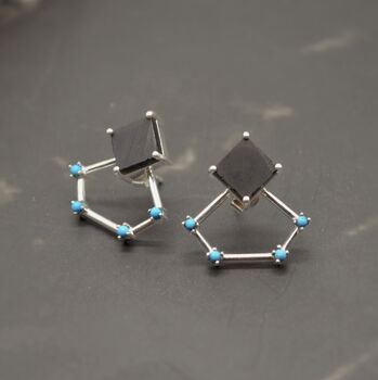 Raw Black Onyx, Turquoise Sterling Silver Earrings, 8 of 8