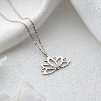 Lotus Flower Birthstone Necklace, 3 of 12