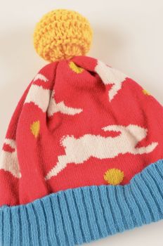 Rabbit Lambswool Knitted Bobble Hat Bright Colours, 10 of 12