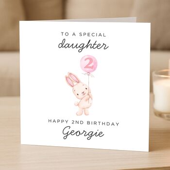 Personalised Bunny 2nd Birthday Card For Daughter, 4 of 7