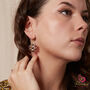 Red Garnet Cluster Circle 18 K Gold Plated Hook Earrings, thumbnail 2 of 10