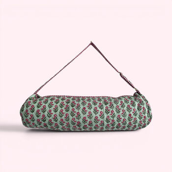 Yoga Mat Bag | Mint Green And Pink Flower Print, 4 of 5