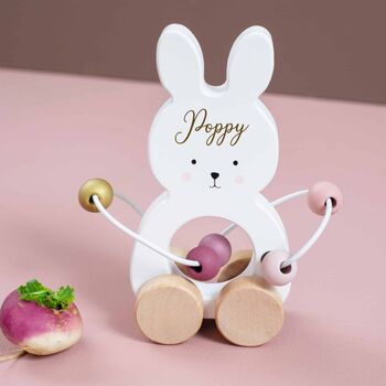 Personalised Wooden Pink Bunny Motor Pull Toy, 3 of 8