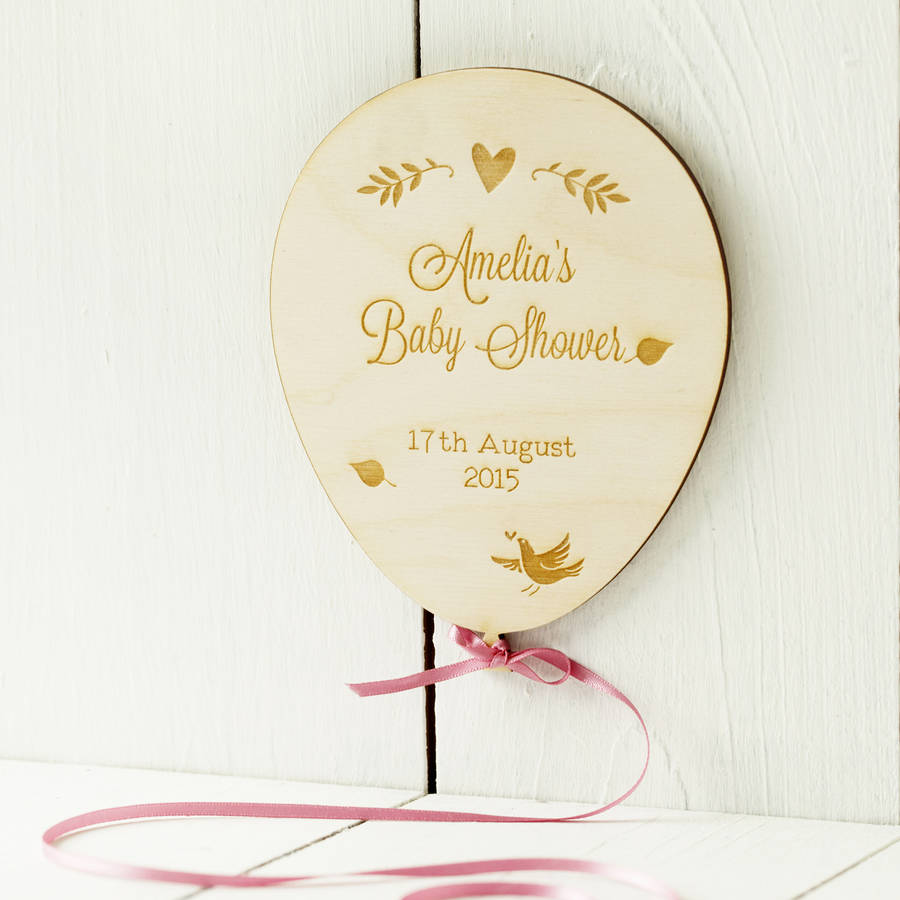 Engraved Birchwood Balloon Baby Card By Seahorse