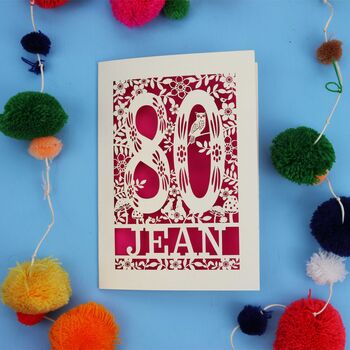 Personalised 80th Birthday Card Papercut Woodland Design, 10 of 10