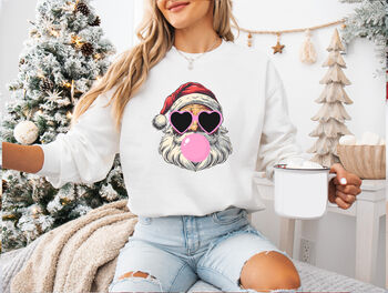 Retro Bubblegum Santa Christmas Sweatshirt, 4 of 7