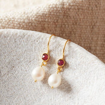 Pearl And Red Garnet Drop Earrings, 6 of 11