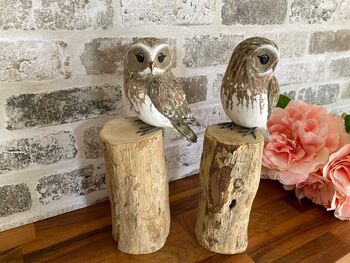 Hand Carved Wooden Owl Figurine Woodland Home Decor Ornament Figurine Gift, 8 of 8