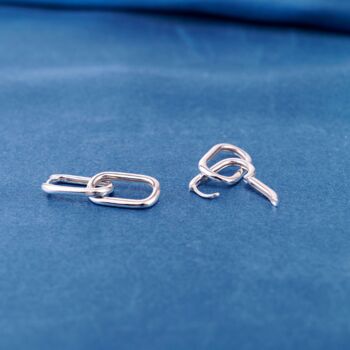 Silver Double Link Earrings, Paperclip Drop Hoop Earrings, 3 of 8