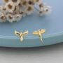 Extra Tiny Mismatched Dragon And Phoenix Stud Earrings In Sterling Silver, thumbnail 5 of 12