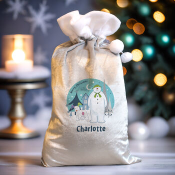 The Snowman And Snowdog Luxury Pom Pom Grey Sack, 2 of 4