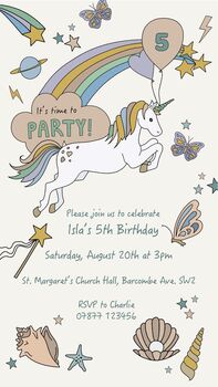 Digital Download Kids Party Invitation Unicorn Theme, 3 of 3