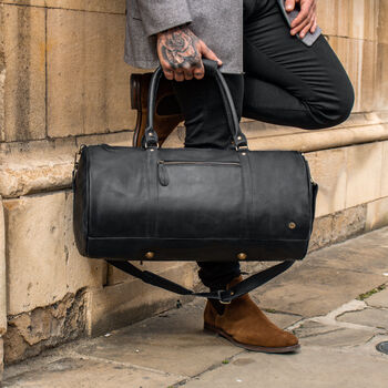 Personalised Leather Classic Duffle Weekend Bag, 3 of 12