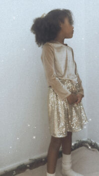 Girls Gold Sequin Party Skirt, 6 of 10