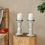 Wooden Candlestick White Distressed, thumbnail 3 of 6