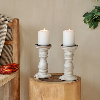 Wooden Candlestick White Distressed, 3 of 6