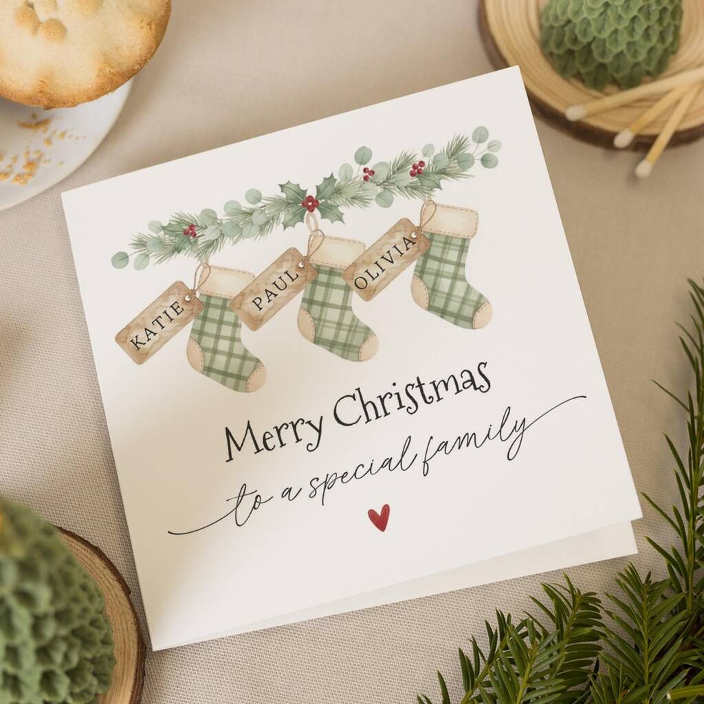 Personalised Family Christmas Stocking Card, 1 of 7