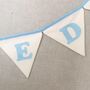 Baby Blue Bunting, New Baby Nursery Gift, Cream And Blue Personalised Bedroom Wall Banner, thumbnail 6 of 10