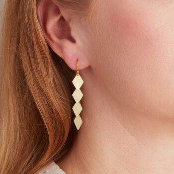 Matte Gold Plated Silver Diamond Shape Dangly Earrings, 3 of 9