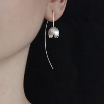Silver Crocus Flower Long Wire Earrings, 5 of 5