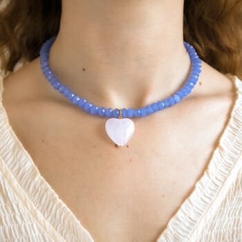 Cornflower Blue Bead And White Heart Necklace, 3 of 6