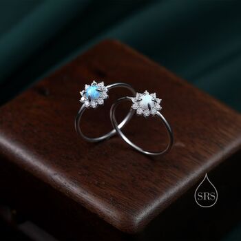 White Opal Cz Halo Ring In Sterling Silver, 6 of 10