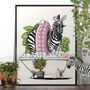 Zebra In Bath, Funny Bathroom Poster, Home Decor, thumbnail 1 of 7