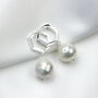 Sterling Silver Pearl Charm Cz Pentagon Hoop Earrings, thumbnail 3 of 5