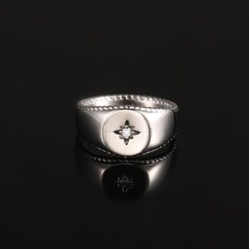 Mens North Star Stainless Steel Signet Ring, 6 of 10