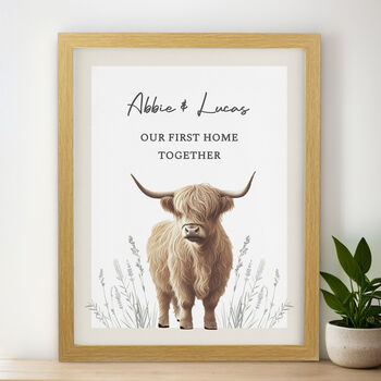 Personalised Highland Cow Oak Poster Frame, 3 of 4