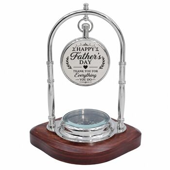 Personalised Silver Colour Desk Clock With Compass – Engraved Father's Day Keepsake, 2 of 12