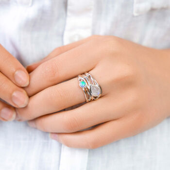 Moonstone And Blue Fire Opal Ring In Sterling Silver, 6 of 8