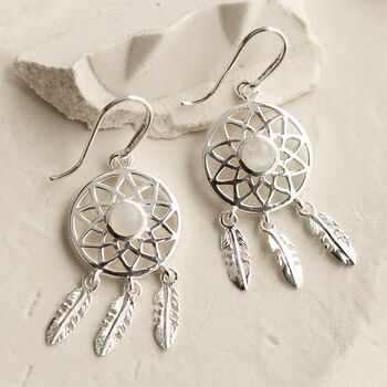 Sterling Silver Gemstone Dream Catcher Earrings, 5 of 9