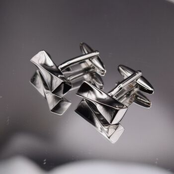 Silver Twisted Cufflinks Luxury Mens Gift, 4 of 5