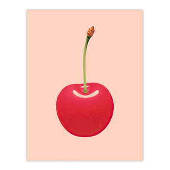 Single Cherry Red Pink Fruit Kitchen Wall Art Print, 6 of 6