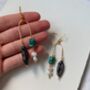 Pearl And Turquoise Asymmetric Drop Earrings, thumbnail 3 of 7
