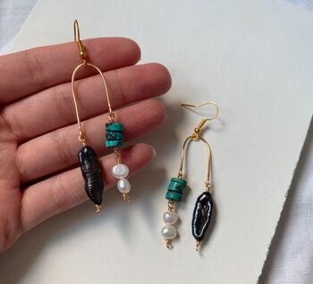 Pearl And Turquoise Asymmetric Drop Earrings, 3 of 7