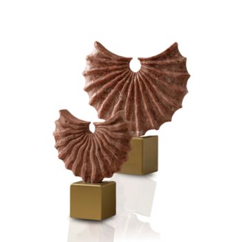 Set Of Two Terracotta Fan Sculptures On Gold Base, 2 of 2