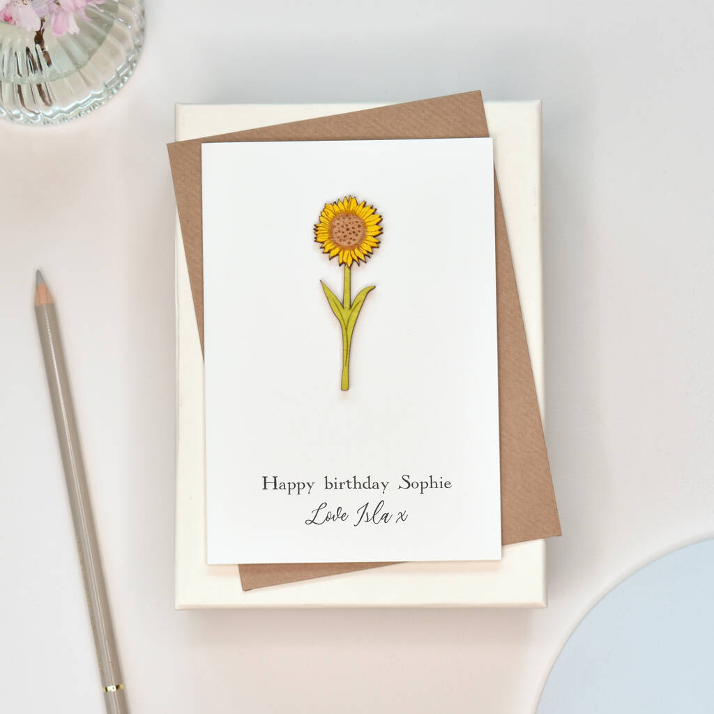 Personalised And Engraved Sunflower Birthday Card, 1 of 2
