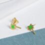 18 K Gold Plated Green Enamel Palm Tree Stud Earrings, thumbnail 4 of 9