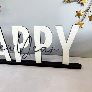 Happy New Year Wood And Mirrored Acrylic Table Sign, 6 of 8