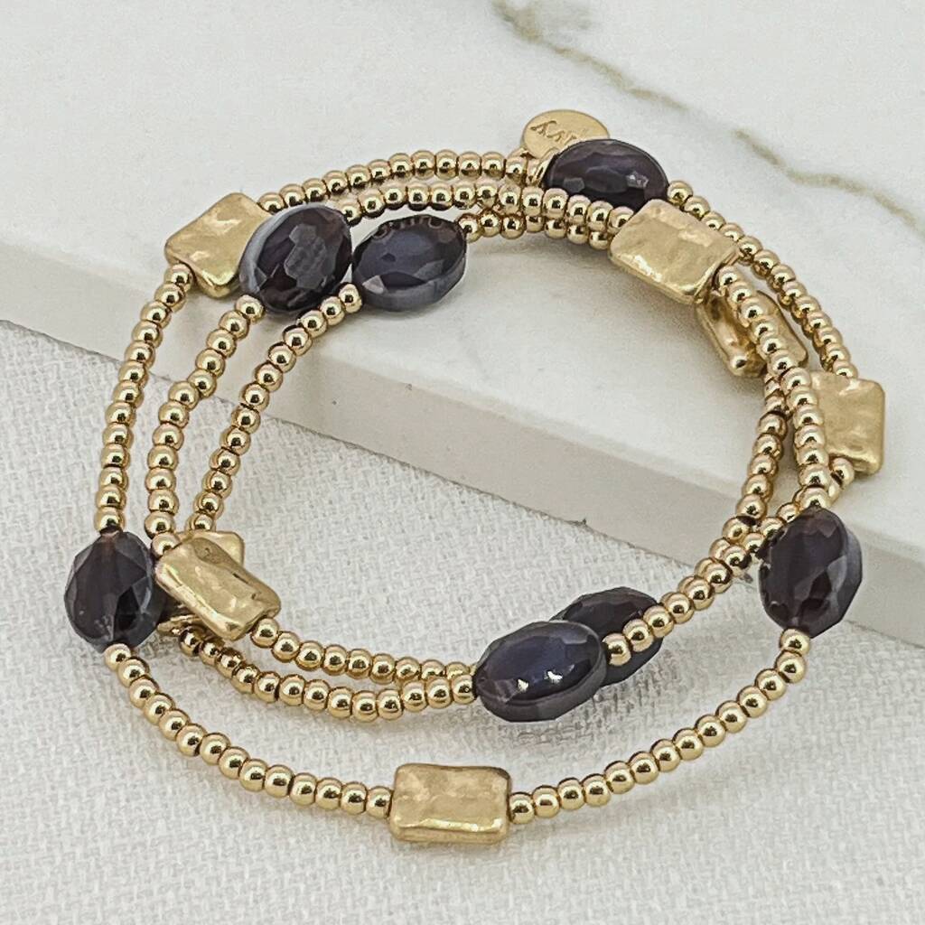 Gold And Purple Bead Stretch Bracelet, 1 of 2